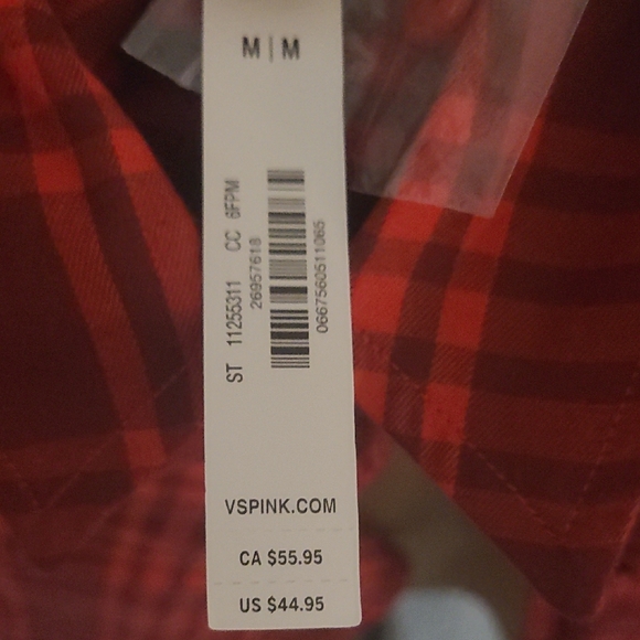 Victoria's Secret PINK Flannel Red Plaid Velvet-Trim Sleepshirt - Picture 6 of 6